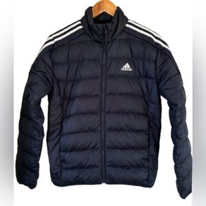 adidas nvy 3 strp down fill puffer jkt w full frnt  zip & 2 frnt snap pckts SZ S